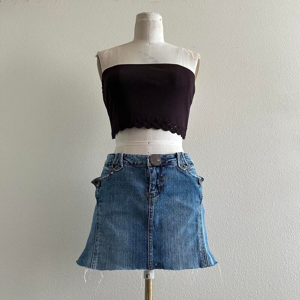 handmade brown lace trim strapless top